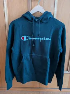 Champion ブラック フード付きパーカー M