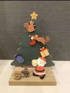 ナチュラルキッチン　木製クリスマスツリー　オブジェ　サンタさん　木の実