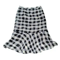 ギンガム ブロックチェック シフォンスカート 黒 森ガール morikeiのサムネイル