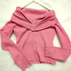 【美品】mystic オフショルデザインリブニット ピンク フリーサイズ