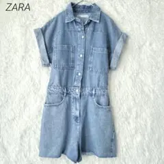 ZARA ザラ　デニムオールインワン 半袖 ショートパンツ ライトブルー　Ｍ