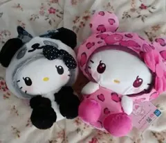 パンダハローキティ　レディなピンクハート柄BIGぬいぐるみセット　⭐ふわ可愛です