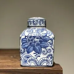 景徳鎮 青花纏之連蓋缶 茶壺 陶磁器 装飾品 現代工芸品 美術品 置物