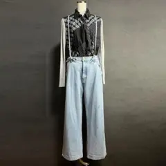 ELENCARE DUE Y2K レースアップ ワイドデニム 38 水色 L相当のサムネイル