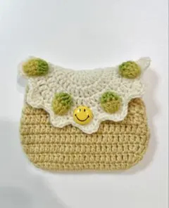 ハンドメイド　巾着袋 笑顔ボタン付き　ポーチ