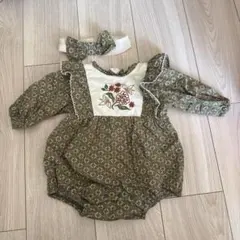 &mignon バースデイ 刺繍ロンパース 70 ヘアバンド付き