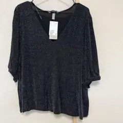 Ｈ＆Ｍ新品ブラックラメ入りVネックトップス