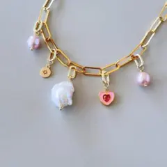 大粒 バロックパール チェーンネックレス マンテル ラッキーチャーム 