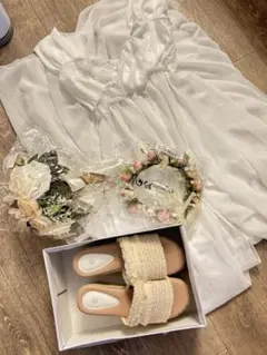 マタニティフォト セット ドレス ブーケ サンダル 花かんむり