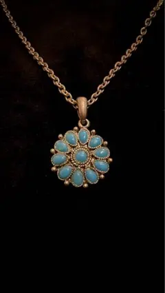 遺品整理　ターコイズ？フラワーペンダント　ネックレス　55㎝　トップ　縦横2㎝