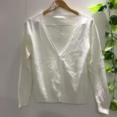 【ニッセン】長袖 カーディガン Ｖネック ホワイトカラー Mサイズ 綿×アクリルのサムネイル