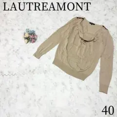 ロートレアモン＊ビーズ刺繍 ドレープカットソー ニット ウール混 カーキ 40L