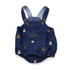 美品✨デニム テディベア刺繍 オーバーオール70