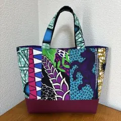 ハンドメイド　アフリカ布 パッチワーク ミニトートバッグ　No.26-22