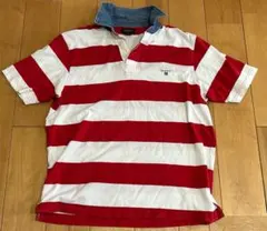 GANT ラガーシャツ レッド ホワイト ボーダー デニム襟 L チーフキーフ