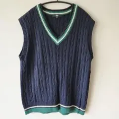 UNIQLO　ケーブルVネックベスト L ネイビー