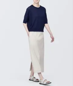 【新品】無印良品 ヘンプ混ストレッチ ストレートスカート ライトグレー Mのサムネイル