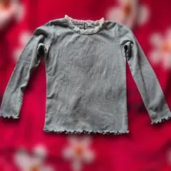 長袖リブカットソー グレー フリル襟130cm