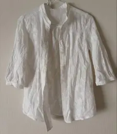 レディース シアー シャツ ブラウス 五分袖 Mサイズ ホワイト 白 綿100%