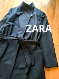 新品タグ付 ZARA BASIC 濃紺 ガウンコート ロング 15,990円 Ｌ