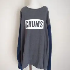 CHUMS チャムス ビックロゴプリント ロングＴシャッ グレーX紺