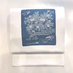 塩瀬9寸名古屋帯　臈纈染　相良刺繍　鳥