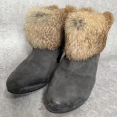 【美品】Theory セオリー ファー付ショートブーツ スエードレザー 24.5