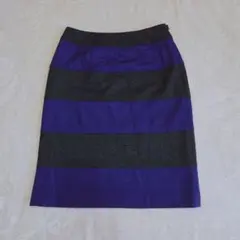 【INDIVI】紫とダークグレース トライプタイトスカート M