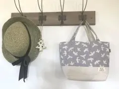 ハンドメイド　トートバッグ　お弁当バッグ　鳥柄　北欧柄　グレー