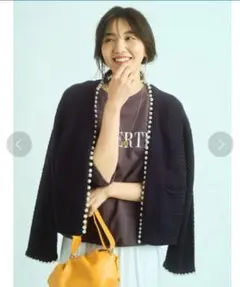 JUSGLITTY　ジャスグリッティー　パール付ニットジャケット　ネイビー