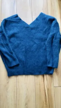 ウール100% 青 Vネック 長袖セーター サイズ7