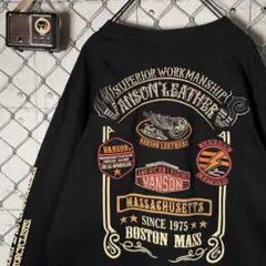 vanson バンソン ロンT 刺繍 ワッペン アームプリント 黒 XLのサムネイル