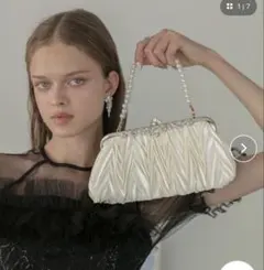 Leja 4WAYプリーツパールハンドバッグ　結婚式バッグ　パーティーバッグ