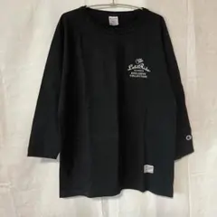 チャンピオン　七分袖Tシャツ　バッグプリント　ブラック　ホワイト　ロゴ刺繍