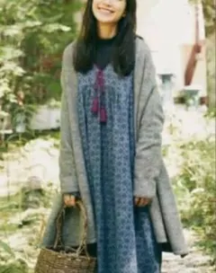 SM2 タッセル紐リボン付きクラシカルレトロな花柄模様のゆるっとロングワンピース