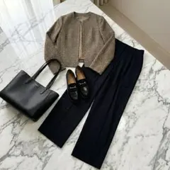 美品 セオリーリュクス ノーカラージャケット ユニクロ タックワイドパンツセット