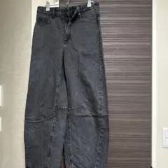 ダークグレー ワイドレッグデニムパンツ