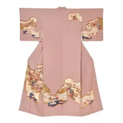 訪問着 手描友禅 七五三 灰ピンクベージュ 正絹 新古品 №ymk0059