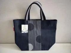 倉敷屋デニムトートバッグ ダークブルー ドット柄