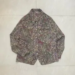 vintage 総柄ブラウス とろみ素材 くすみカラー レトロ 古着