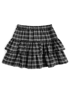 インパン裏地付きチェック柄フリルティアードミニスカート ks159 GRL