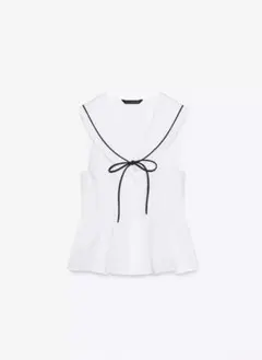 ZARA リボンタイ付きポプリン製トップス