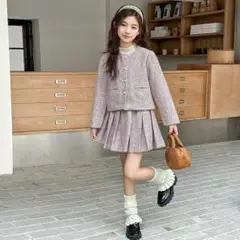 キッズ入学式スーツ2点セット150小学校フォーマル卒業式ツイード女の子ピンク韓国