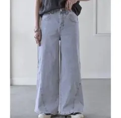HUG.U デニムパンツ ワイドパンツ ストレッチ　レギュラー丈M