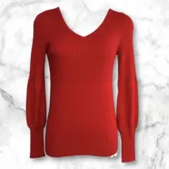 ルソーク Le souk 赤 Vネック長袖ニット 38 毛 カシミヤ R35