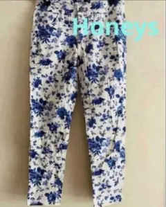 Honeys 花柄パンツ ホワイト×ブルー Mサイズ