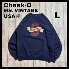 90s VINTAGE GRANDMA刺繍 スウェット USA製 ネイビー L
