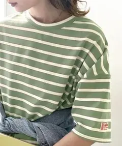 JaVa ボーダーTシャツ 半袖 レトロ ボーダーメンズライク オリーブのサムネイル