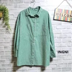 イング 長袖シャツ ストライプ レギュラーカラー オーバーサイズ コットン M