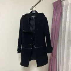 黒ウールコート ミディ丈